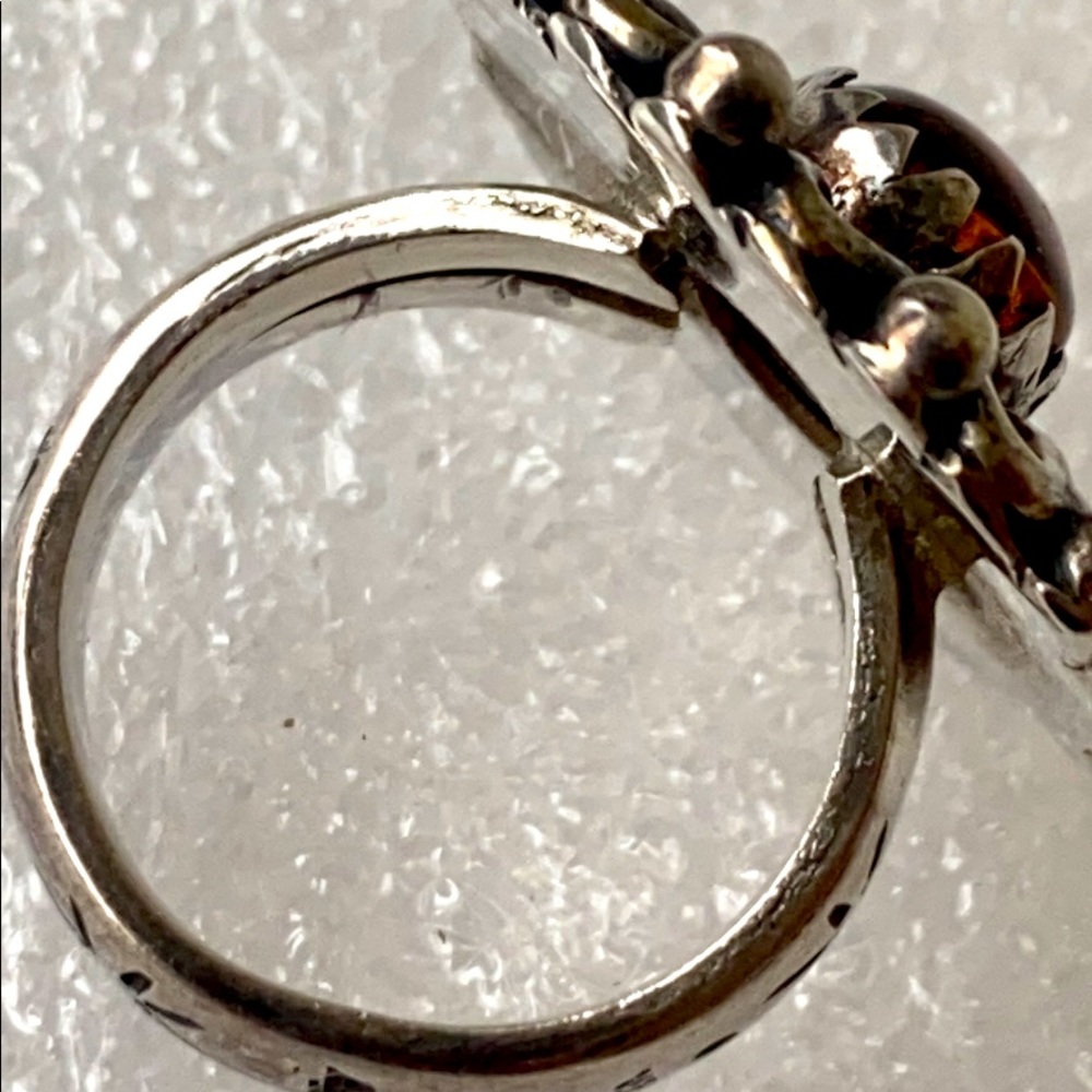 Solid Sterling Silver Baltic Amber Flower Chunky … - image 7